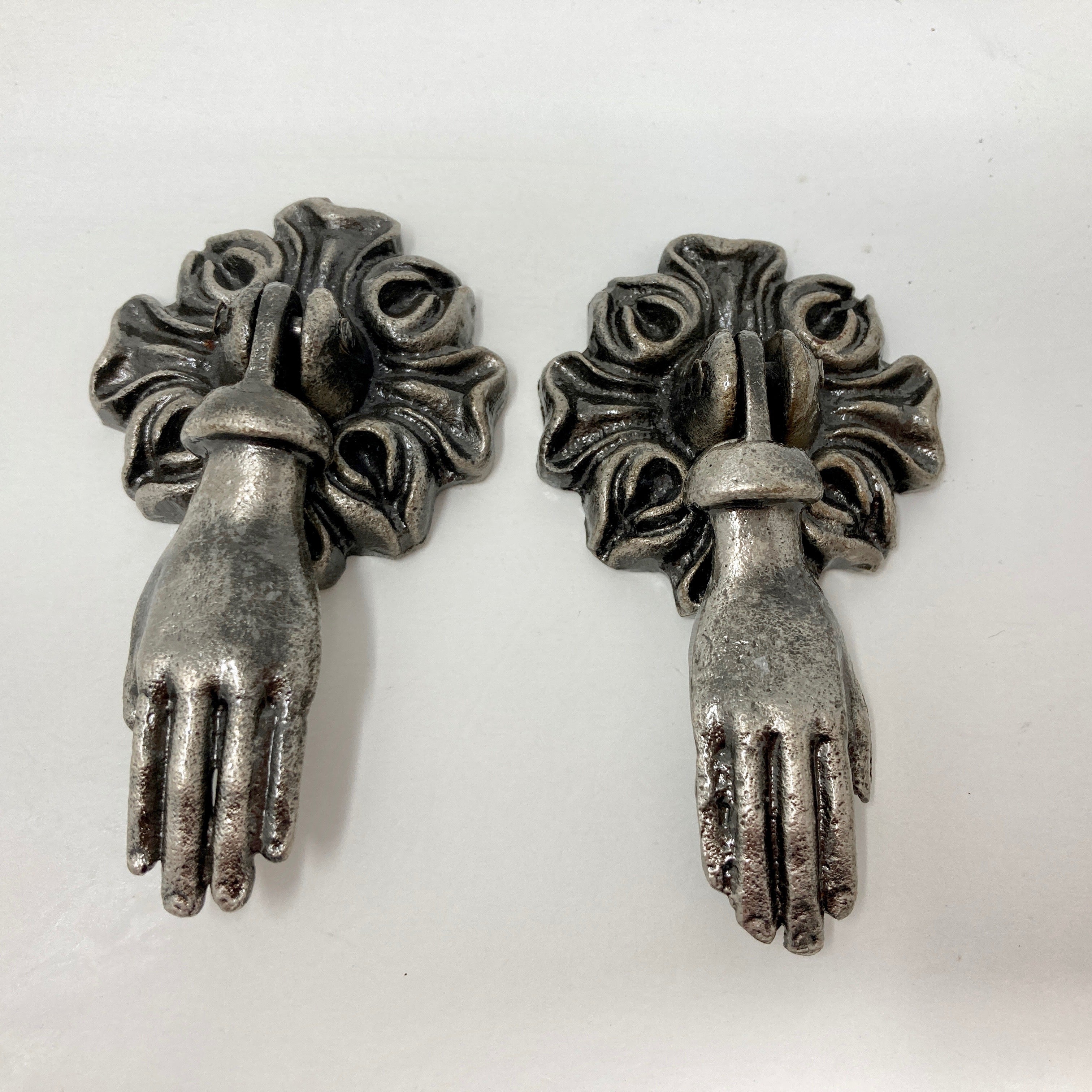 Victorian Style Pair (x 2) Vintage Hands Iron Drawer Pulls. French Chic, Cabinet Door Handle, Door Knob