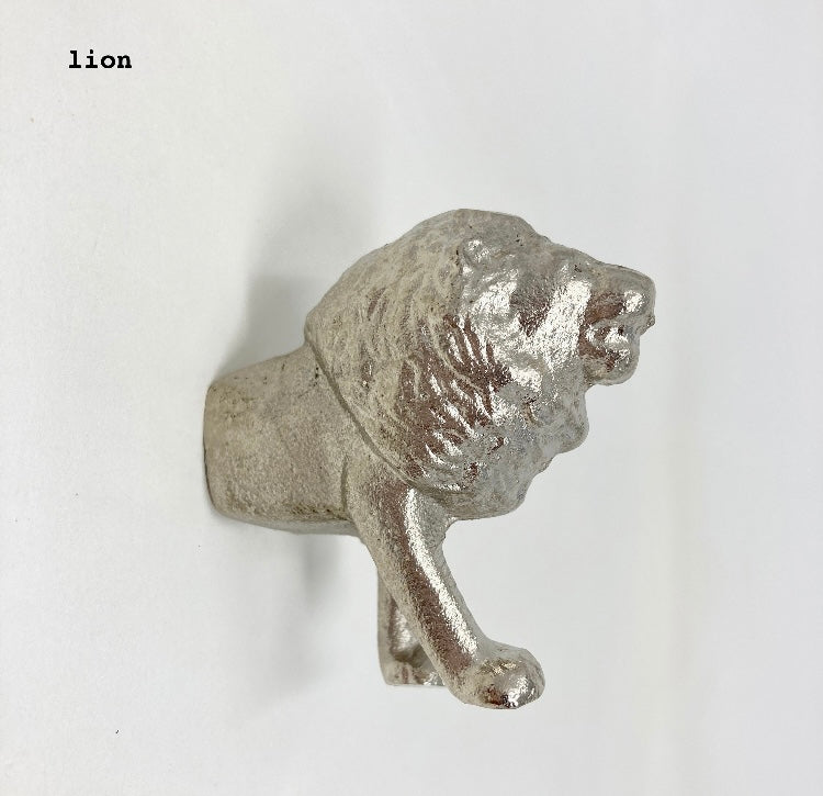 HOOKS Safari Silver Animal Iron Metal Wall Hooks. SET of 6 or Individual Hooks, Unique Animal-Inspired Design for Walls and Doors