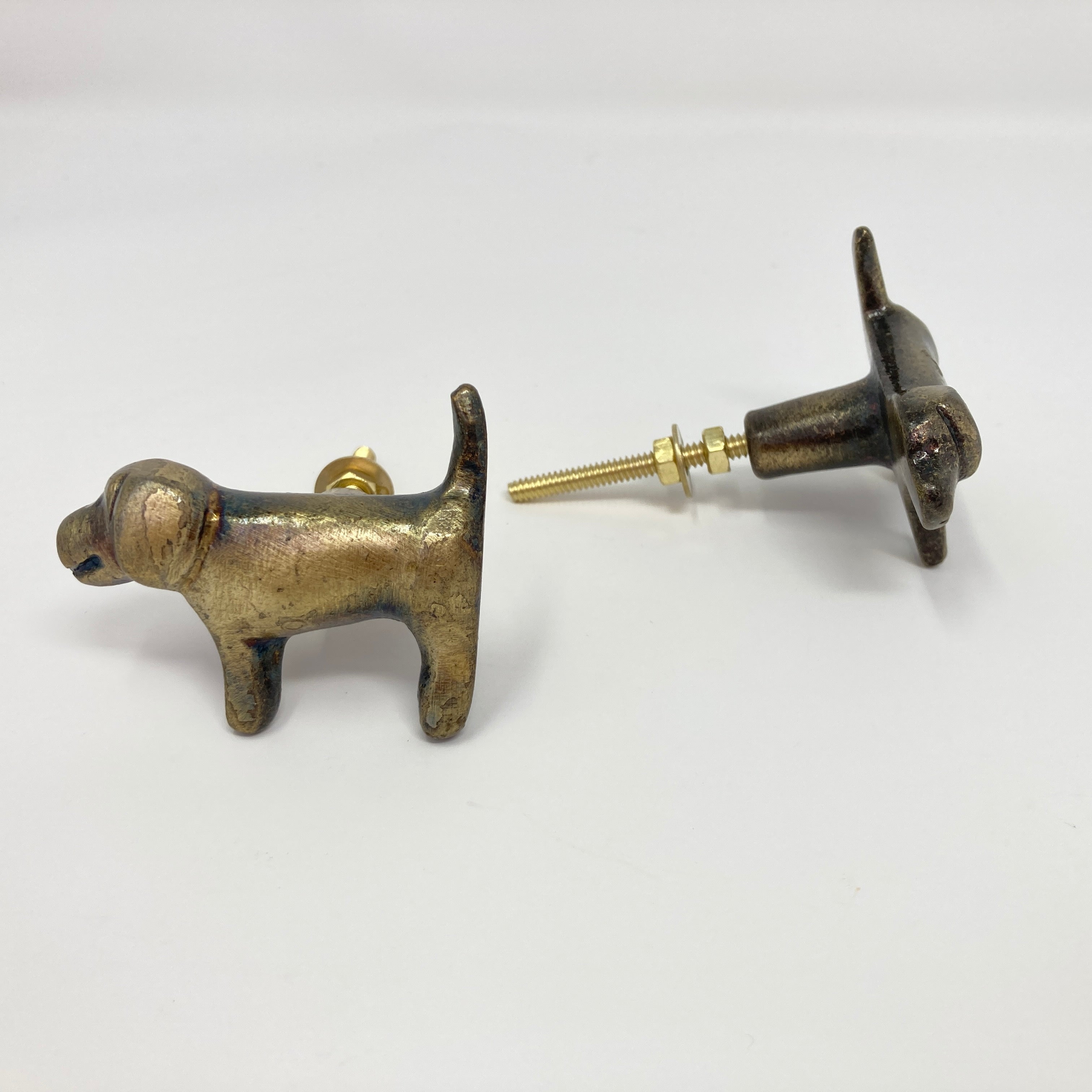 Antique Bronze Metal Dog Shaped Knob. Unique, Playful Design for Cabinets, Drawers, & Furniture with a Vintage, Animal-Inspired Touch