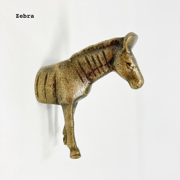 Safari Antique Brass Animal Iron Metal Drawer Knobs SET of 6 or Individual knobs or hooks