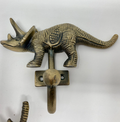 Dinosaur Hook Triceratops Stegosaurus Antique Brass Metal Animal Jurassic