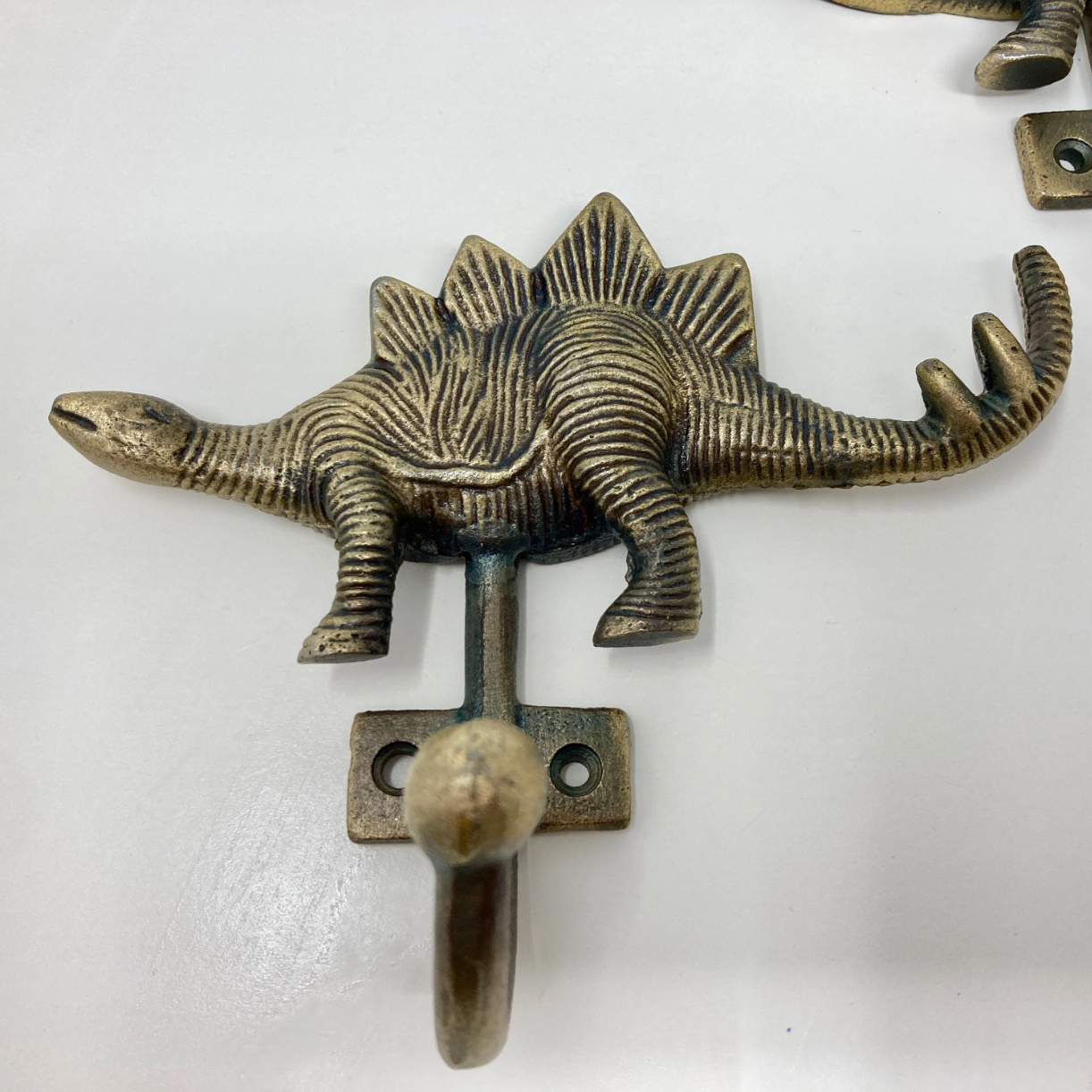 Dinosaur Hook Triceratops Stegosaurus Antique Brass Metal Animal Jurassic