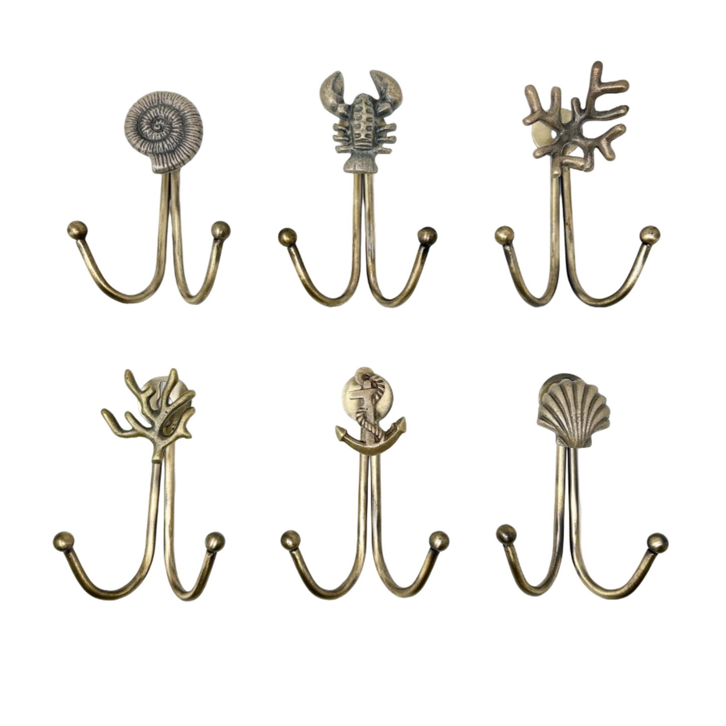 Double Antique Brass Marine Hooks