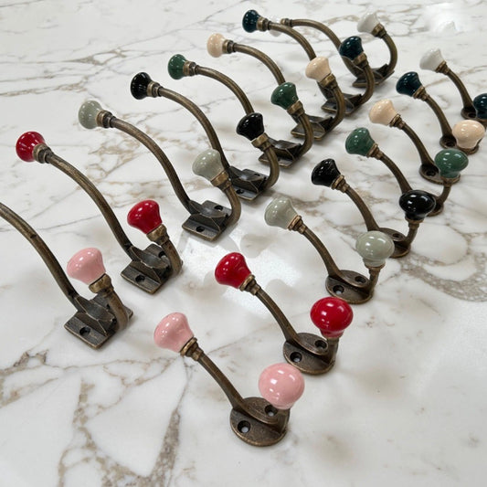 Ceramic Antique Brass Hooks in Large & Small
