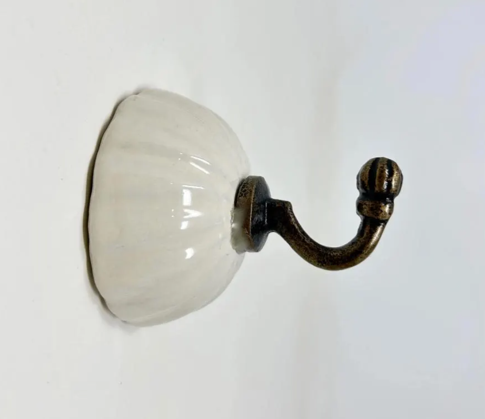 Ivory Antique Brass Hand Painted Ceramic Hook