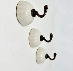Ivory Antique Brass Hand Painted Ceramic Hook