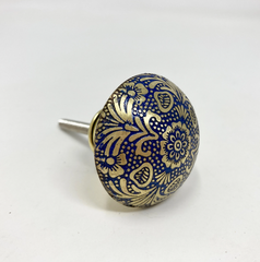 Moroccan Blue & Gold Brass Knob
