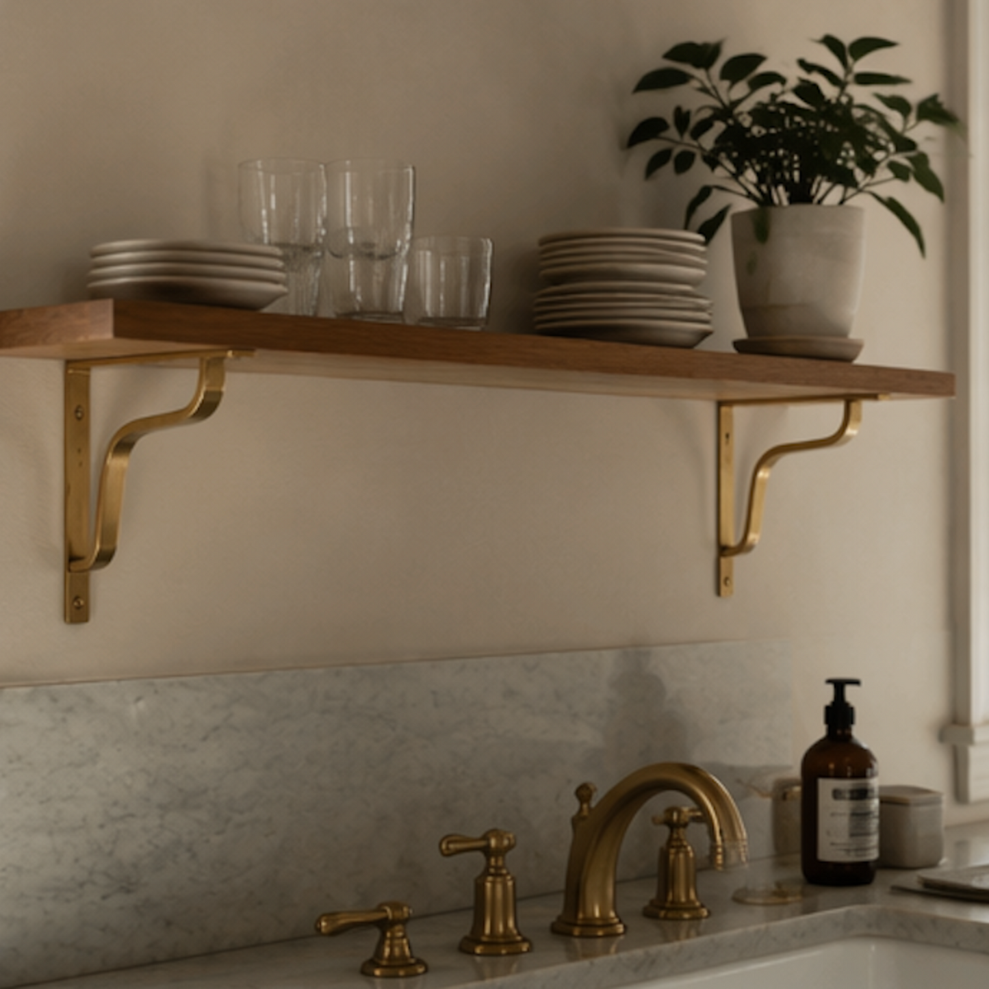 Unlacquered Timeless Solid Brass Shelf Bracket