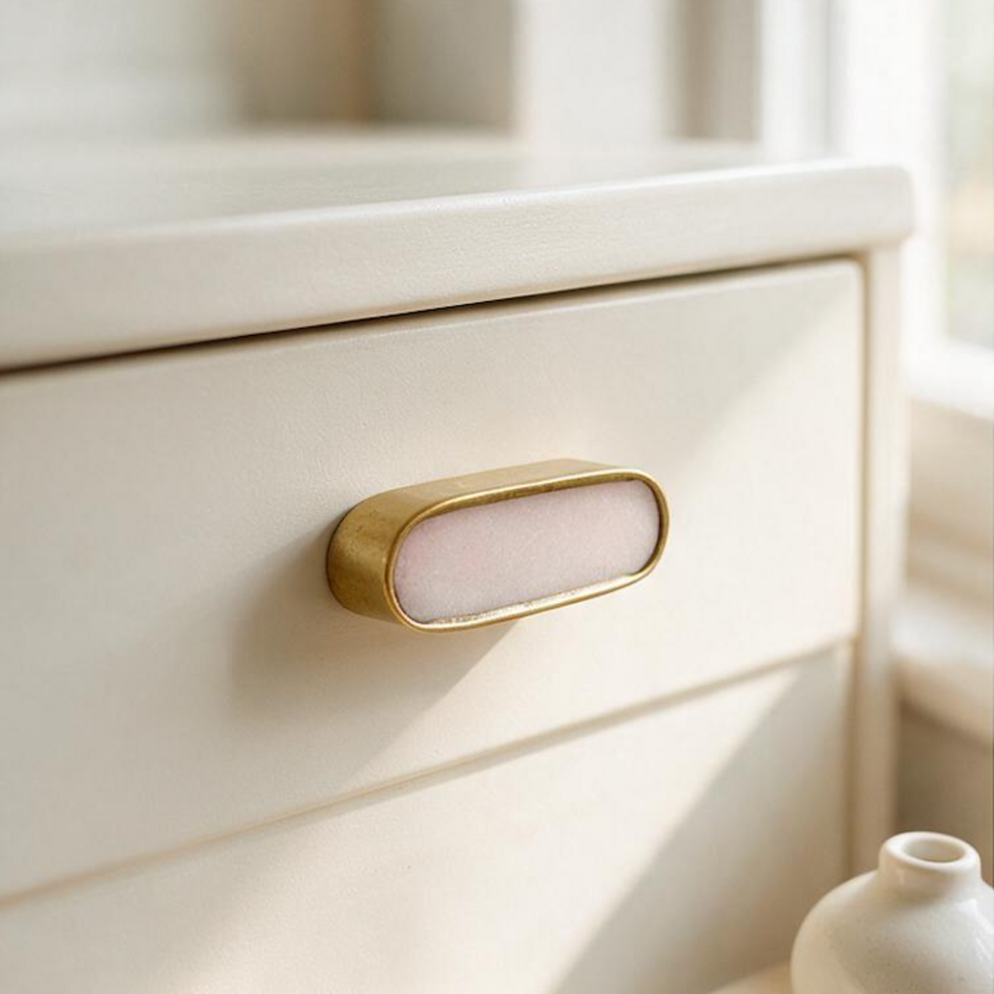Oval Brass & Marble Stone Knob