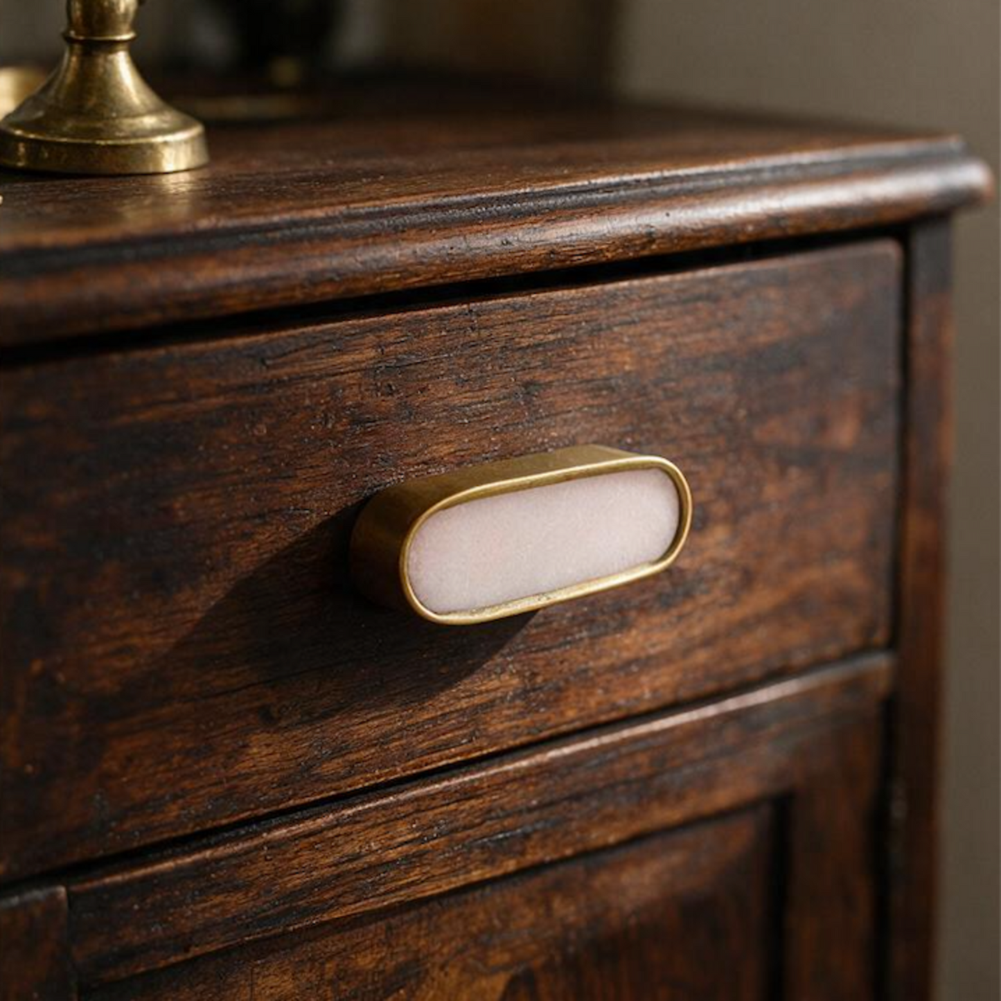 Oval Brass & Marble Stone Knob