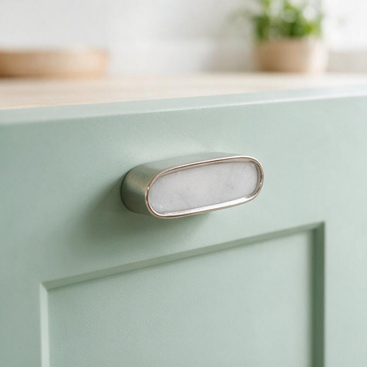 Oval Brass & Marble Stone Knob