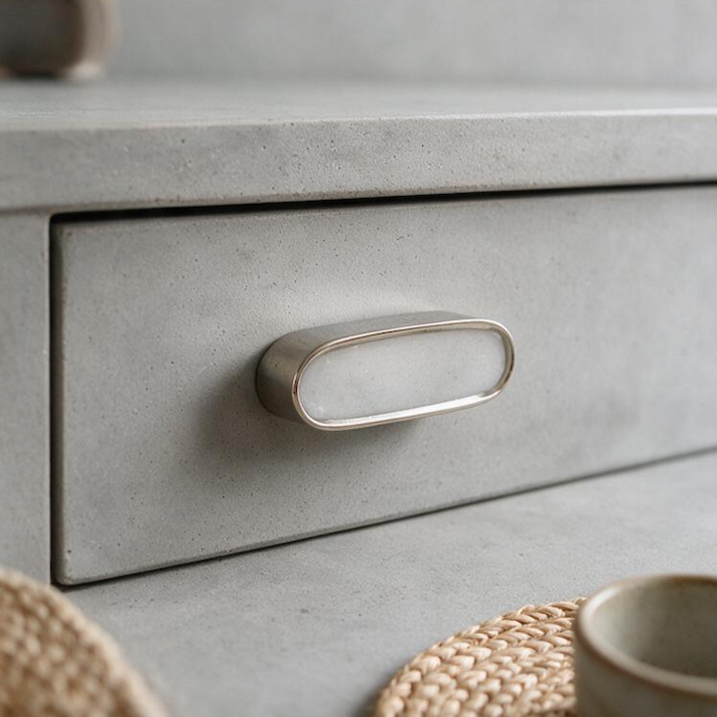 Oval Brass & Marble Stone Knob