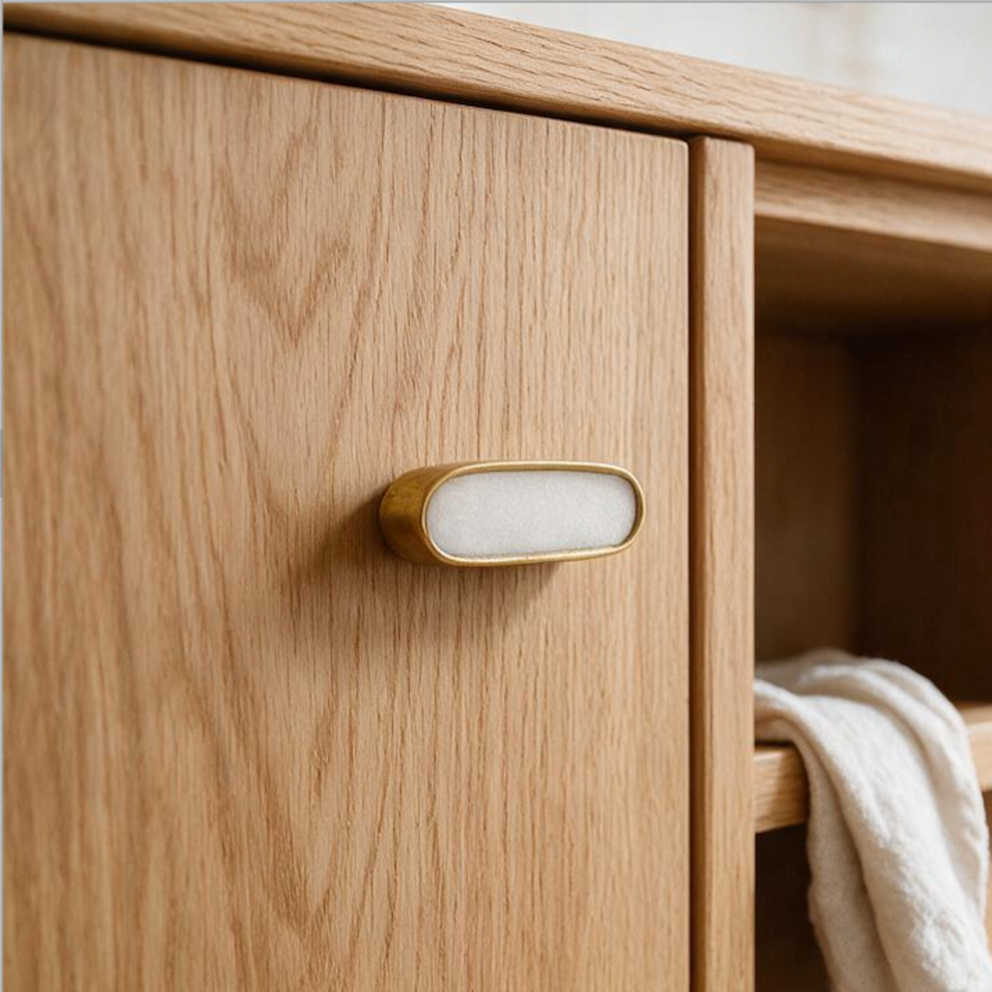Oval Brass & Marble Stone Knob