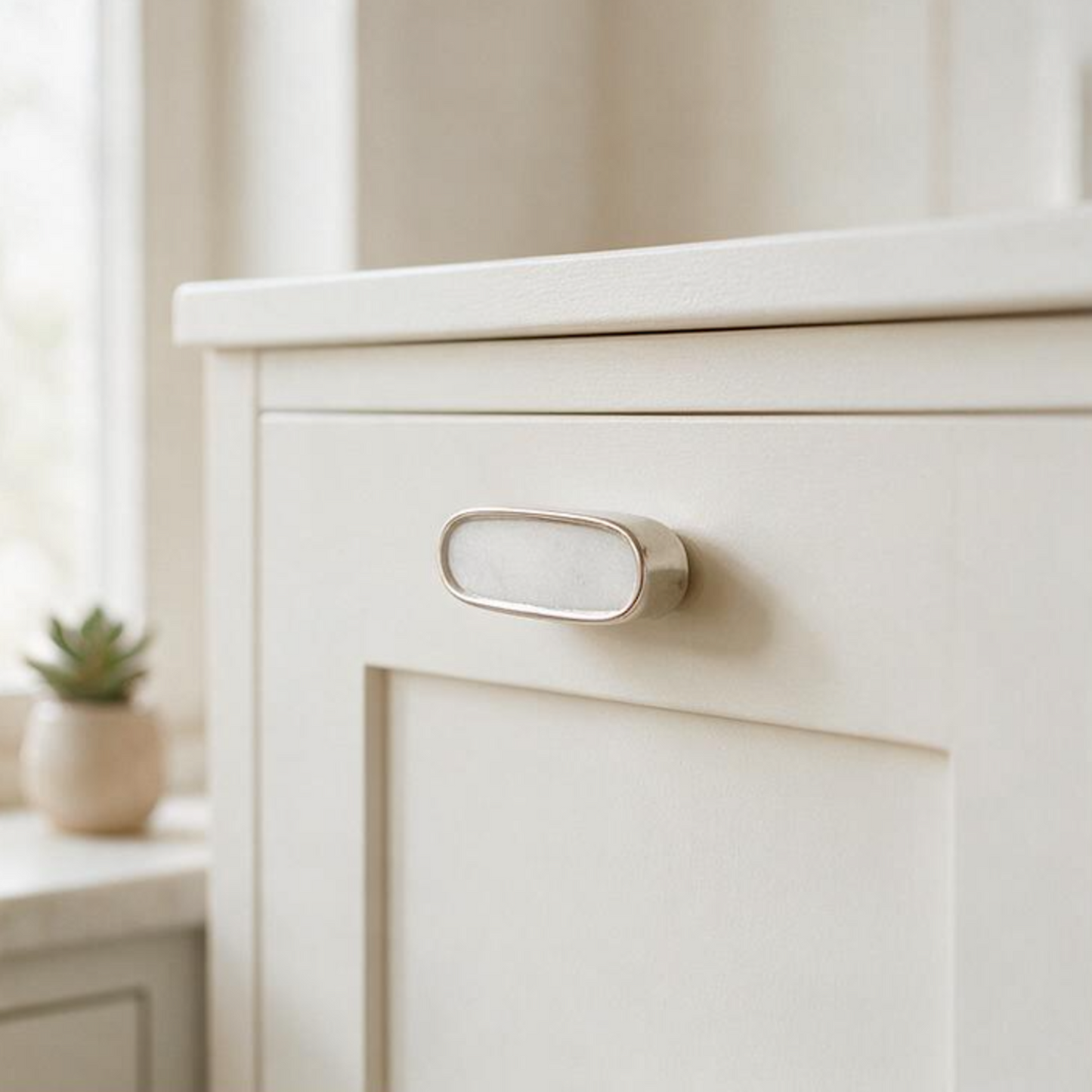 Oval Brass & Marble Stone Knob