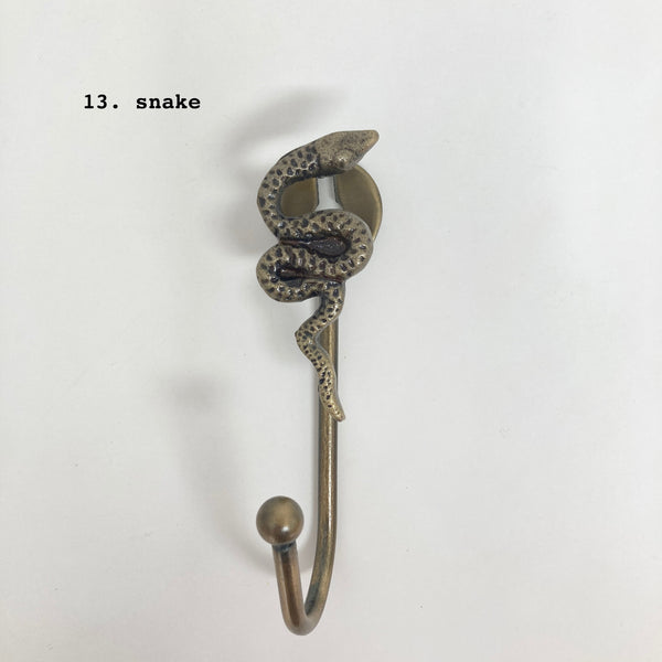 Vintage Antique Brass Iron Wall Hooks Tie Backs Bronze Handmade Metal Animal Hook