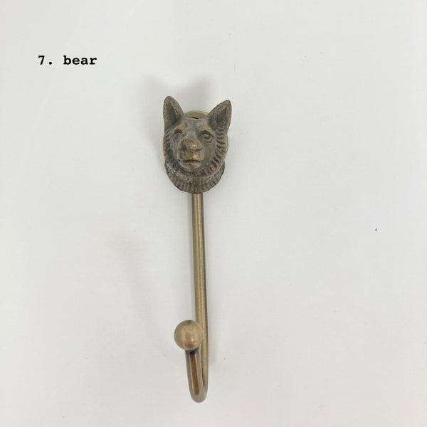 Vintage Antique Brass Iron Wall Hooks Tie Backs Bronze Handmade Metal Animal Hook