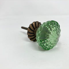 Vintage Victorian Style Glass Knob in Green with Antique Brass Collar