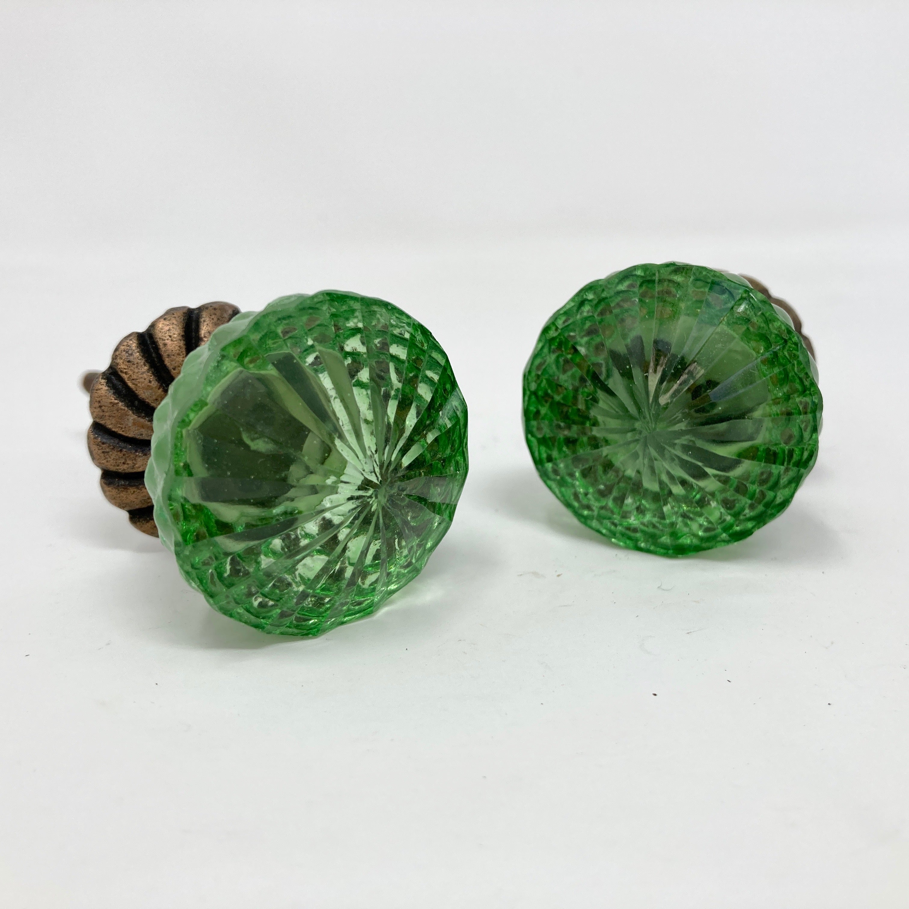 Vintage Victorian Style Glass Knob in Green with Antique Brass Collar