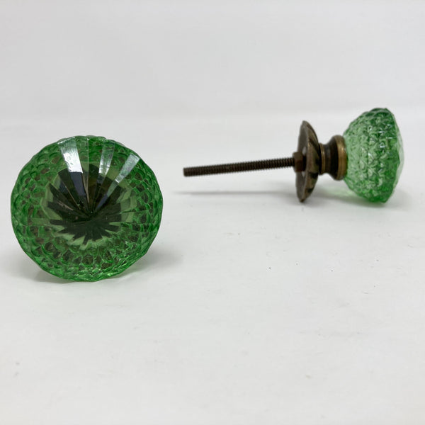 Vintage Victorian Style Glass Knob in Green with Antique Brass Collar