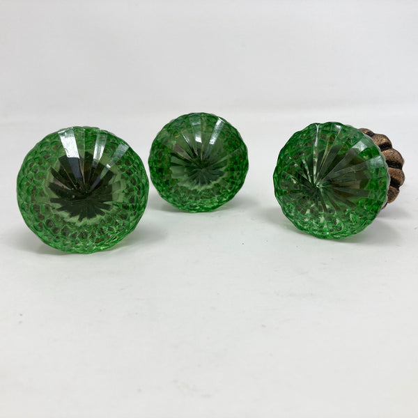 Vintage Victorian Style Glass Knob in Green with Antique Brass Collar