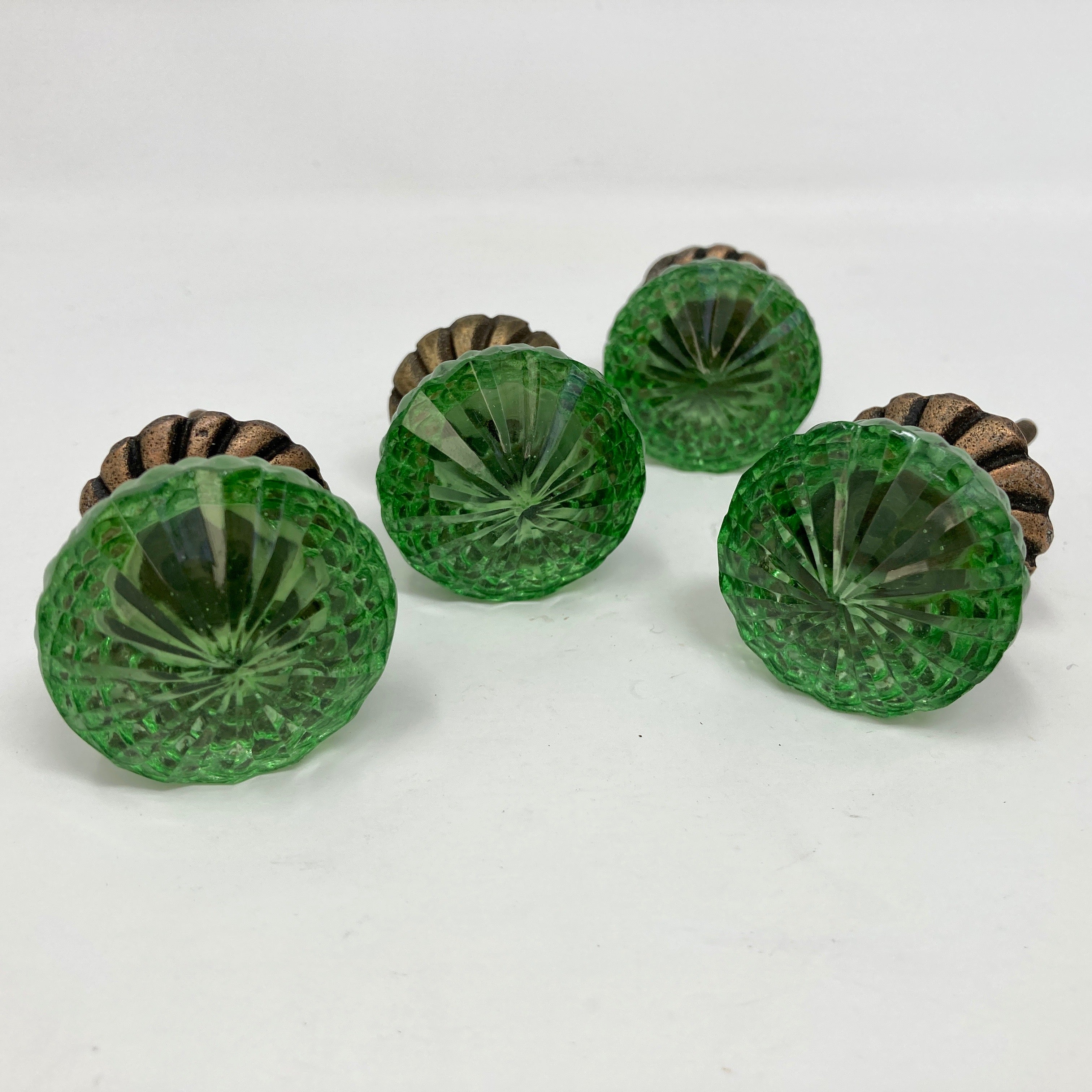 Vintage Victorian Style Glass Knob in Green with Antique Brass Collar