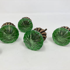 Vintage Victorian Style Glass Knob in Green with Antique Brass Collar