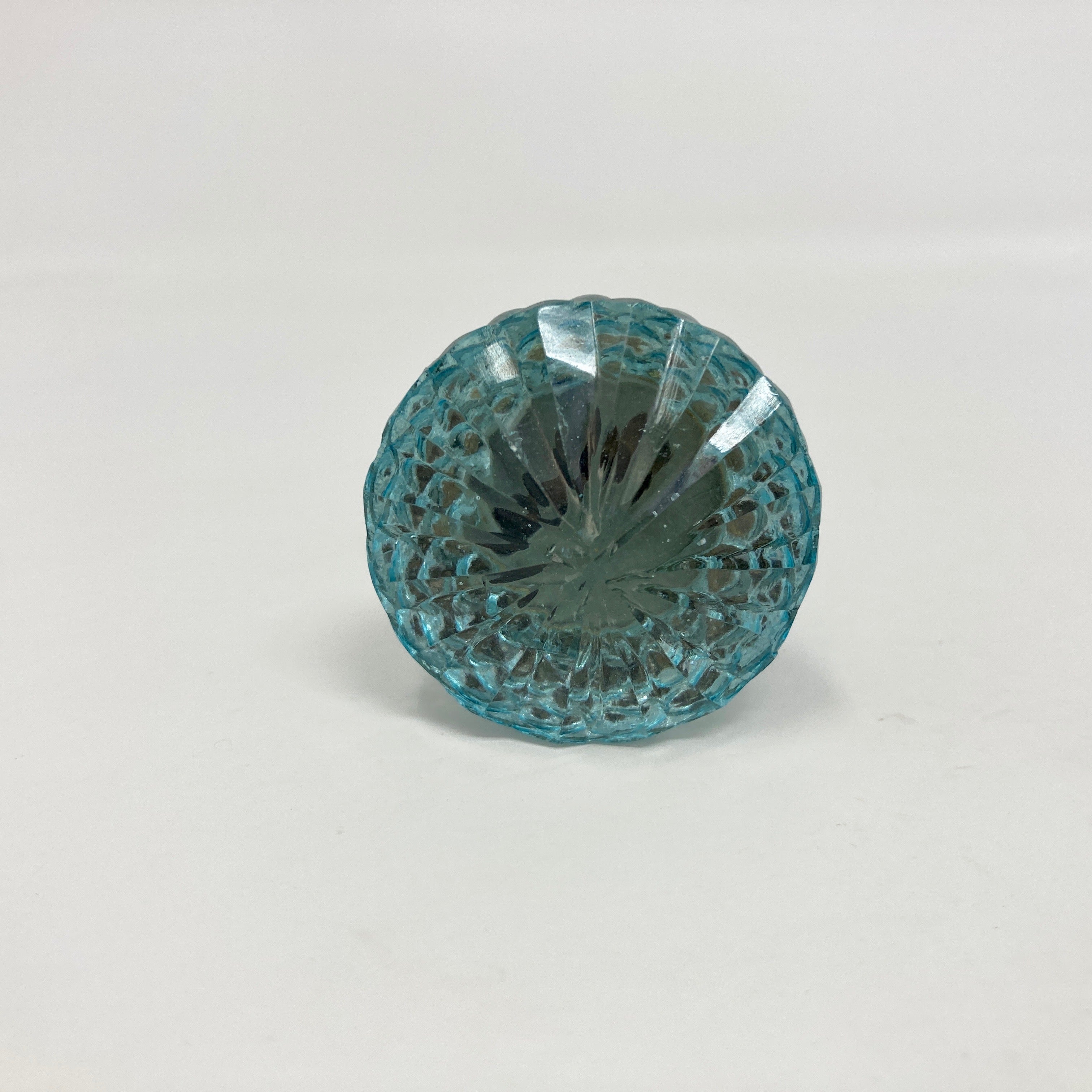 Vintage Victorian Style Glass Knob in Blue with Antique Brass Collar