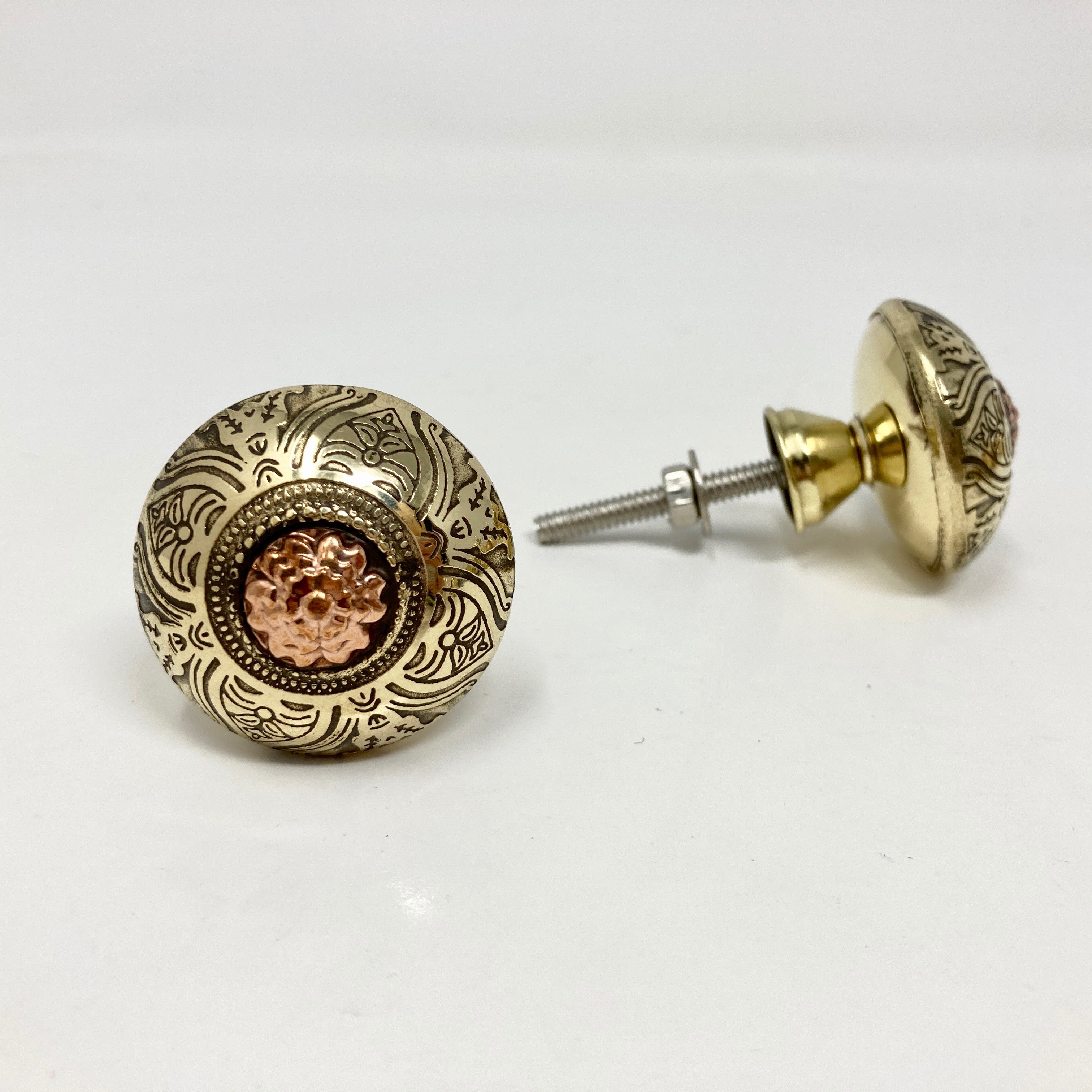 Moroccan Brass Gold Copper Round Drawer Knob for Cabinets, Drawers, & Furniture