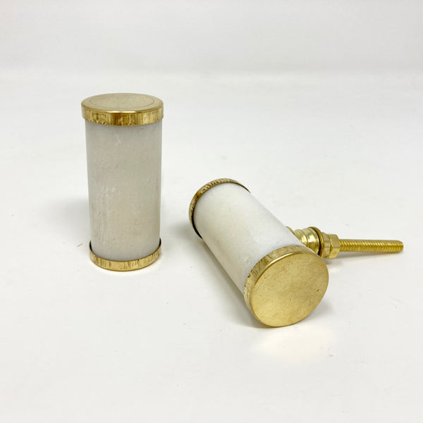 Marble Natural Stone White Barrel Knob with Brass Ends