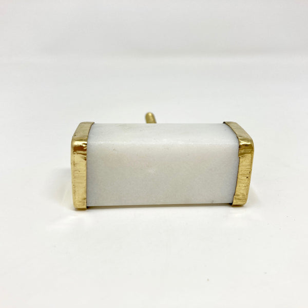 Marble Natural Stone White Rectangular Knob with Brass Ends