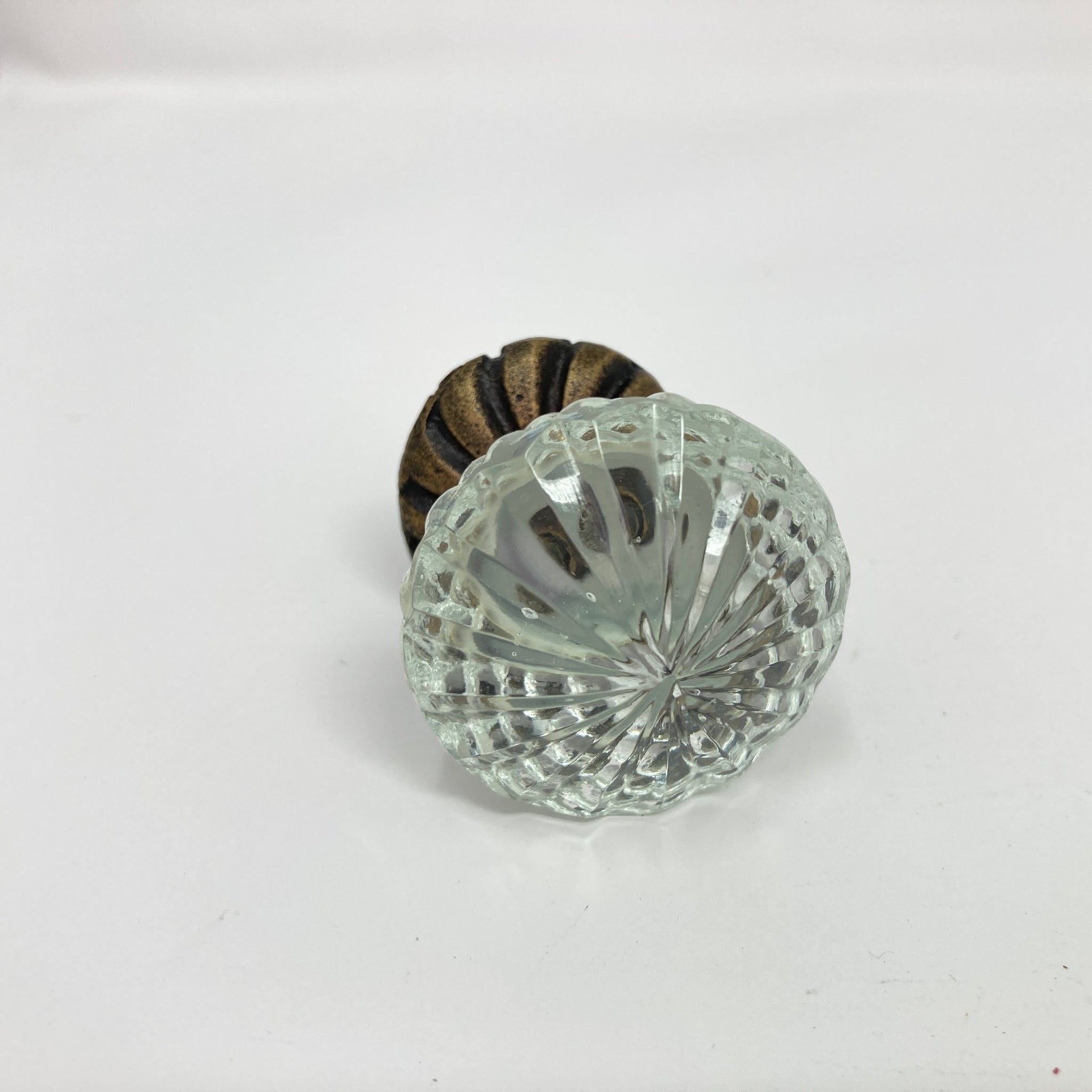 Vintage Victorian Style Glass Knob in Clear with Antique Brass Collar