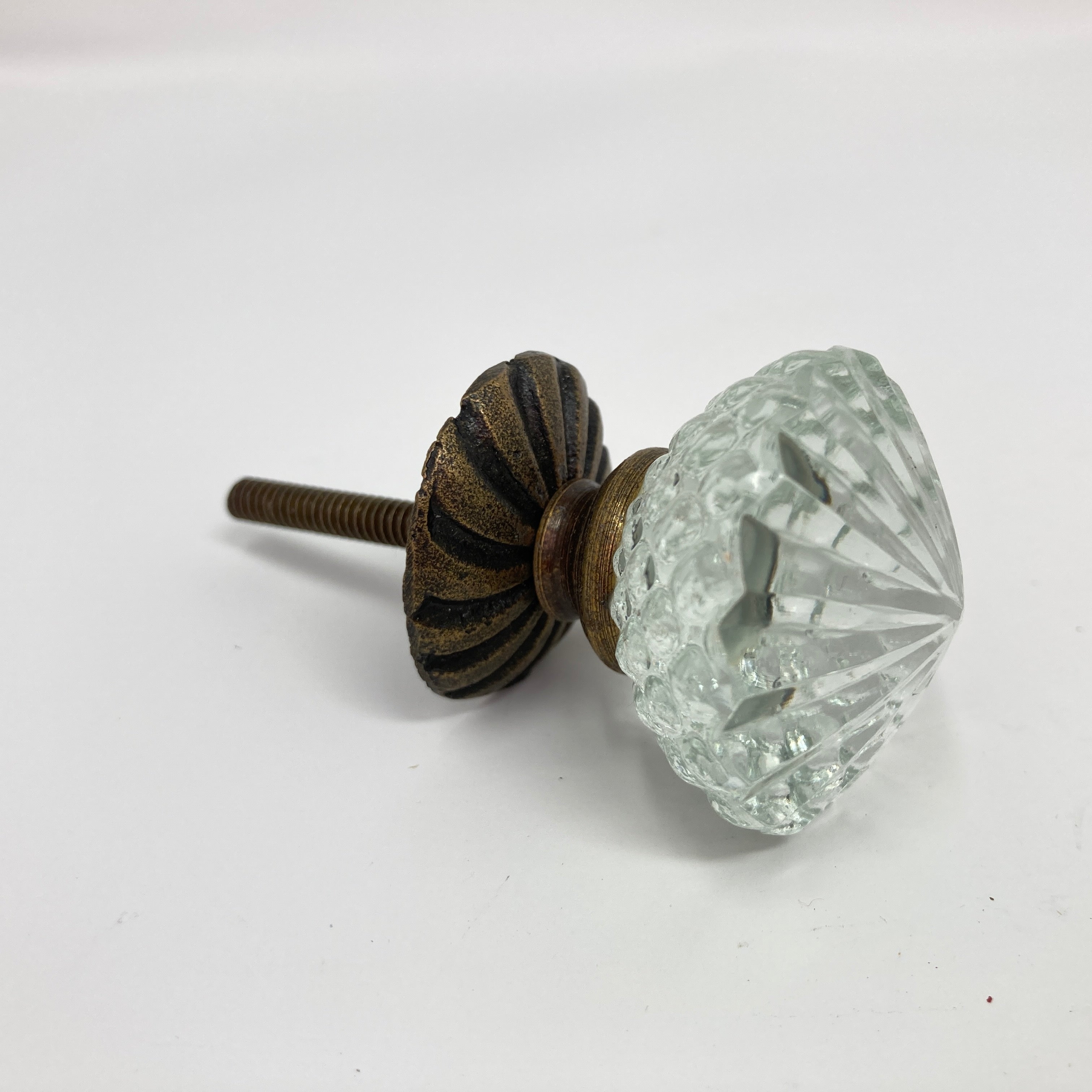 Vintage Victorian Style Glass Knob in Clear with Antique Brass Collar