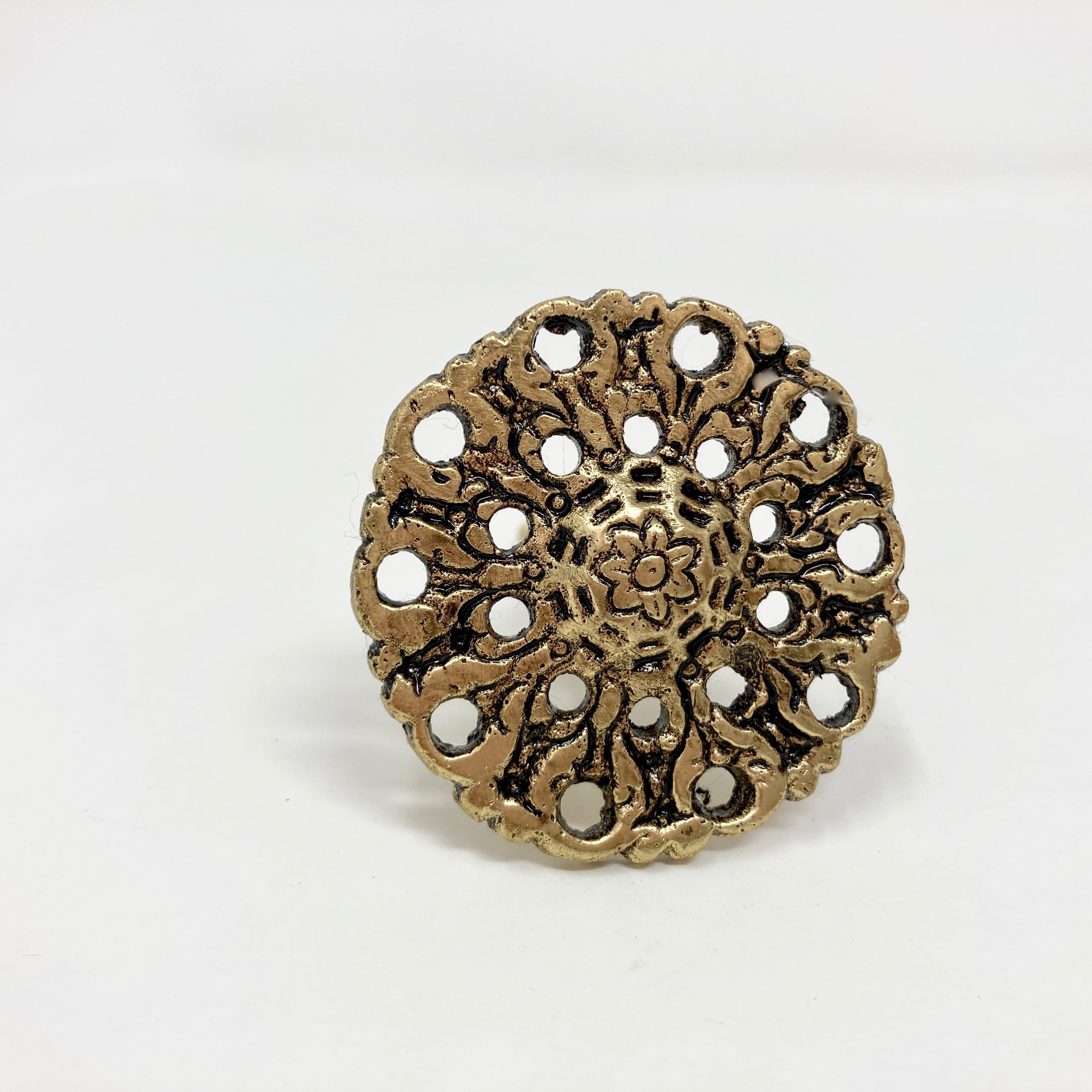 Vintage Filigree Metal Knob Old Gold Drawer Pull