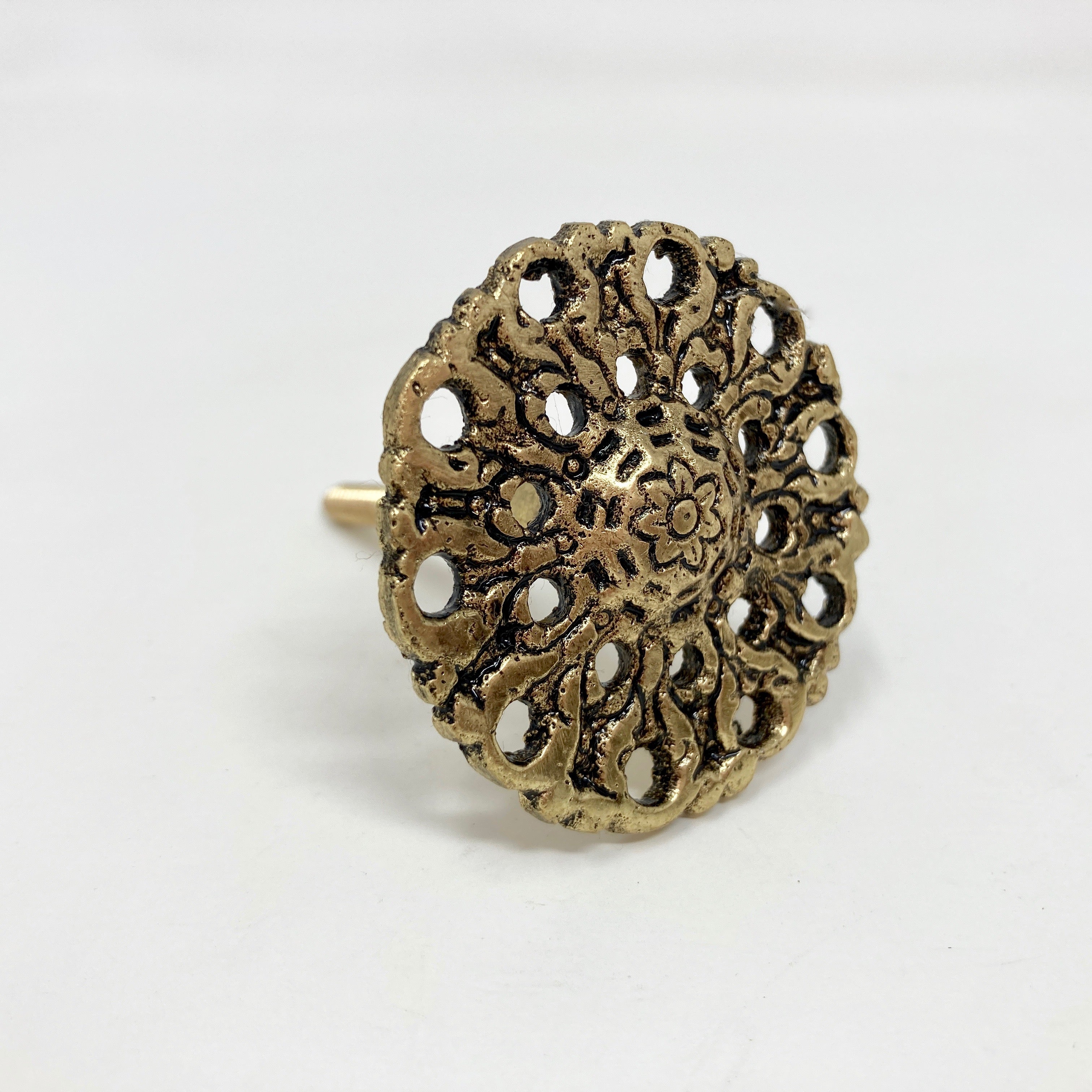 Vintage Filigree Metal Knob Old Gold Drawer Pull