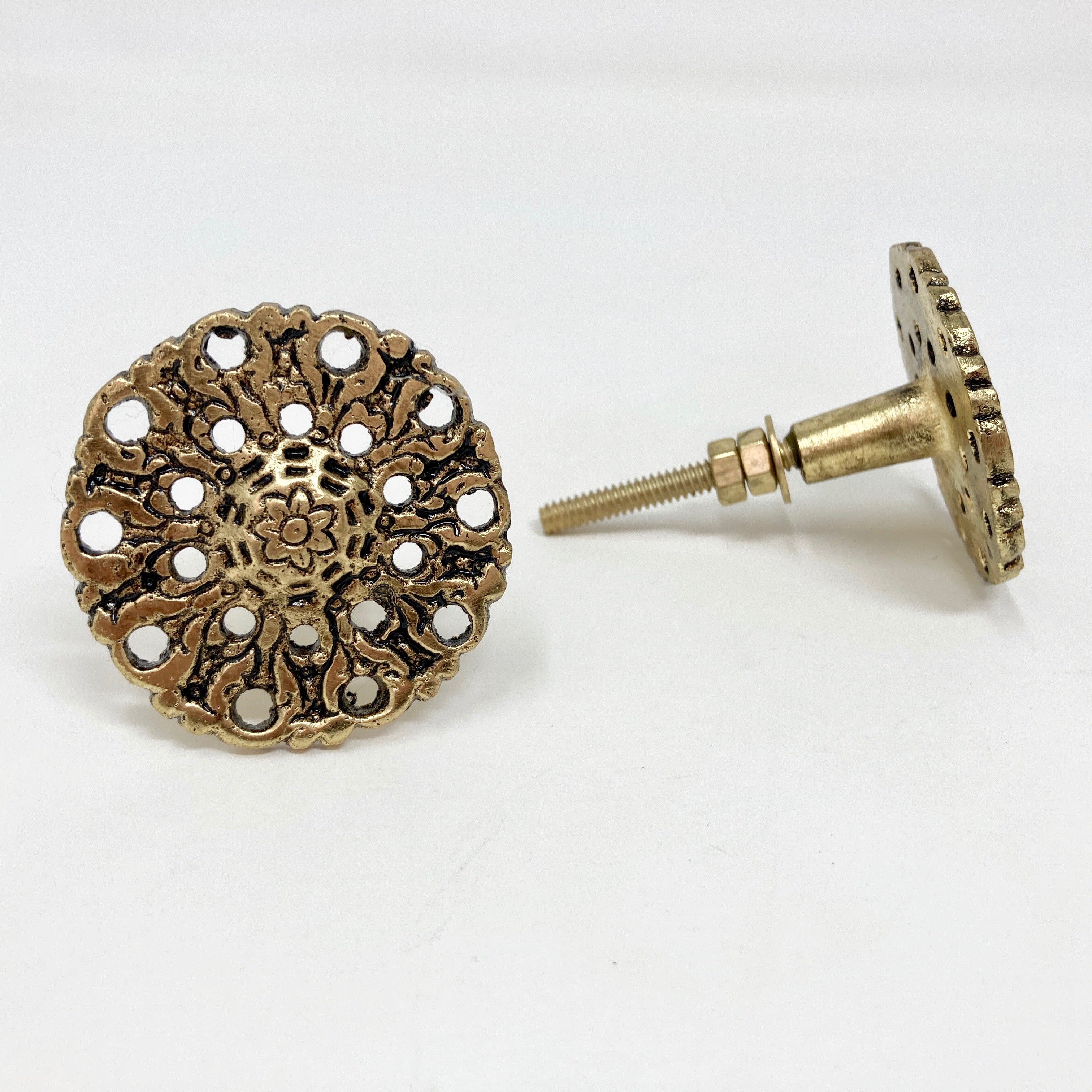 Vintage Filigree Metal Knob Old Gold Drawer Pull