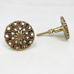 Vintage Filigree Metal Knob Old Gold Drawer Pull