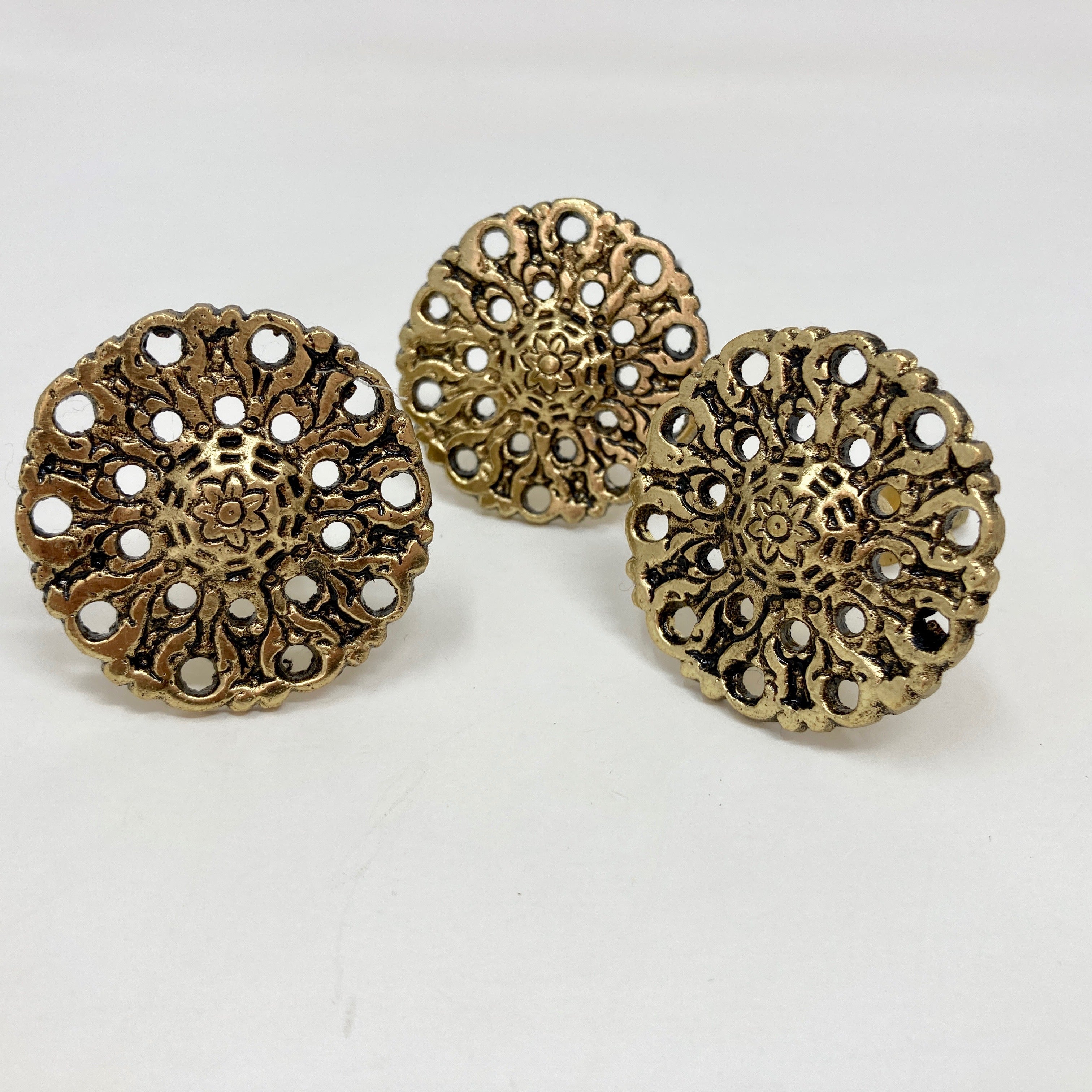 Vintage Filigree Metal Knob Old Gold Drawer Pull