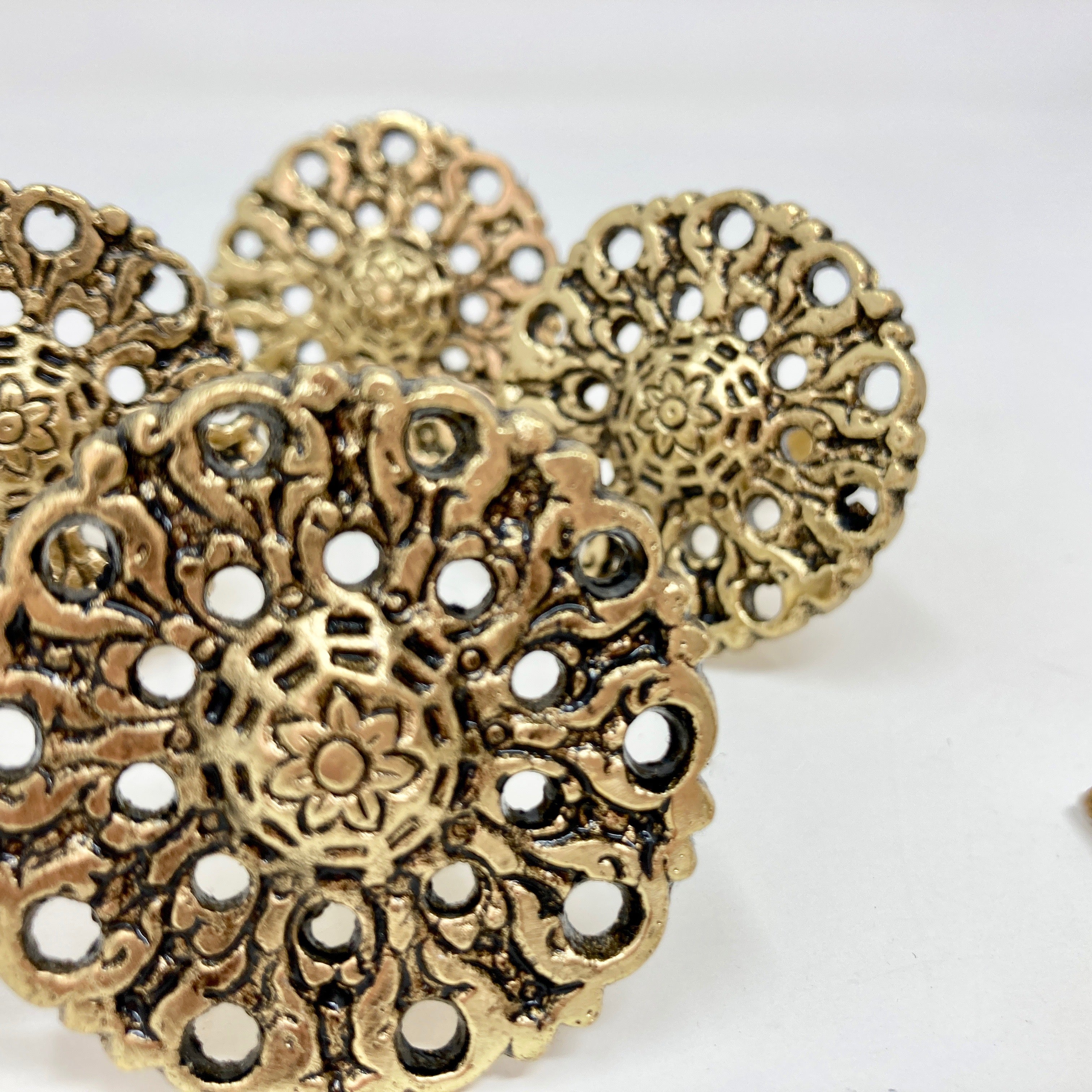 Vintage Filigree Metal Knob Old Gold Drawer Pull