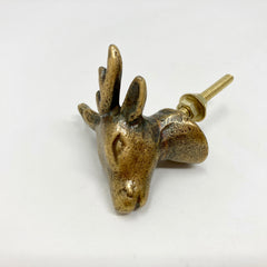 Antique Bronze Vintage Deer Stags Head Knob