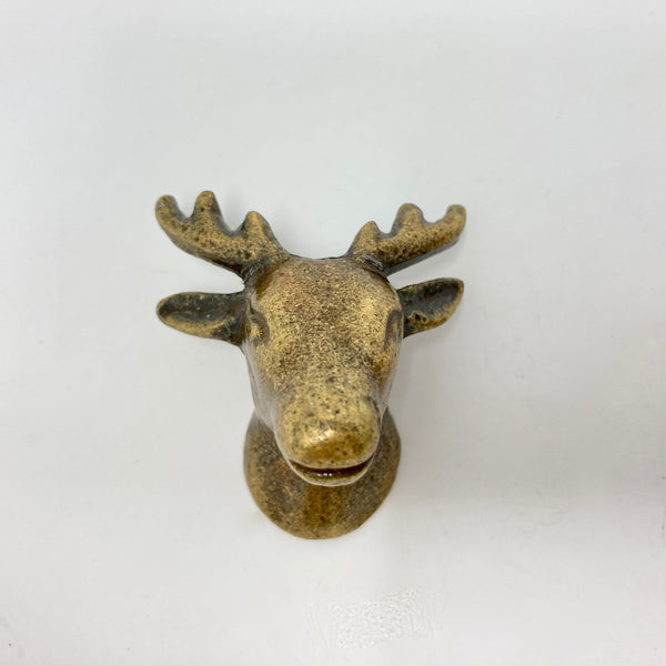 Antique Bronze Vintage Deer Stags Head Knob