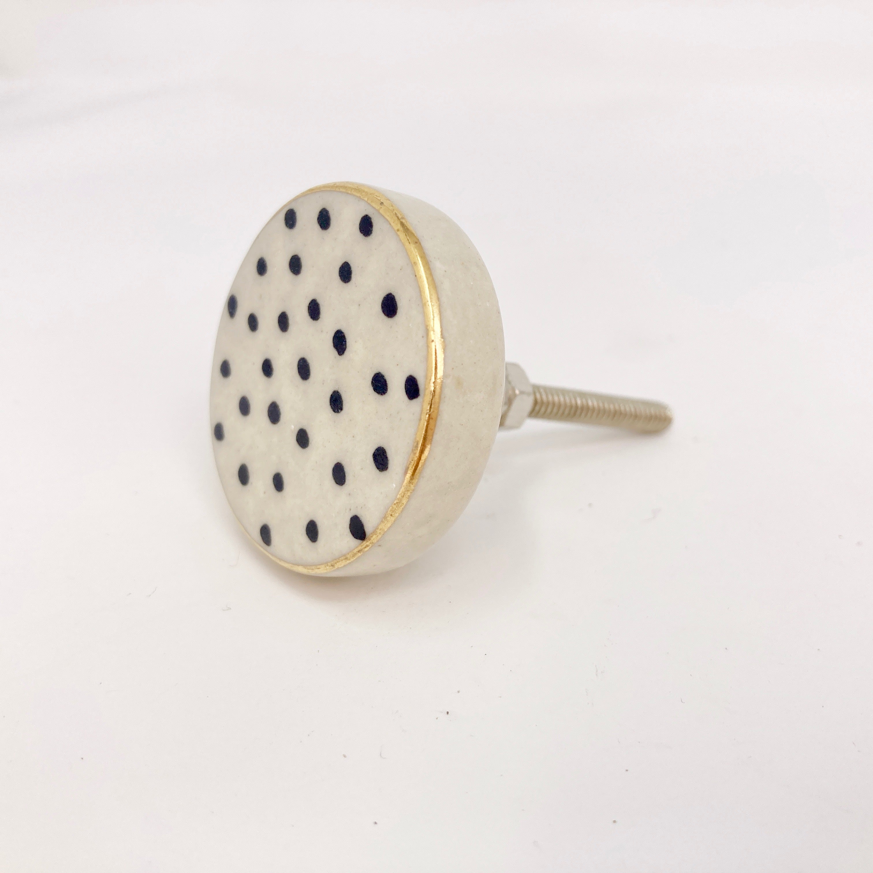 Hand-Painted Handmade Ceramic Knobs. Elegant Gold, Black & White Design for Cabinets, Drawers, & Furniture