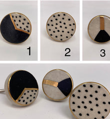 Hand-Painted Handmade Ceramic Knobs. Elegant Gold, Black & White Design for Cabinets, Drawers, & Furniture