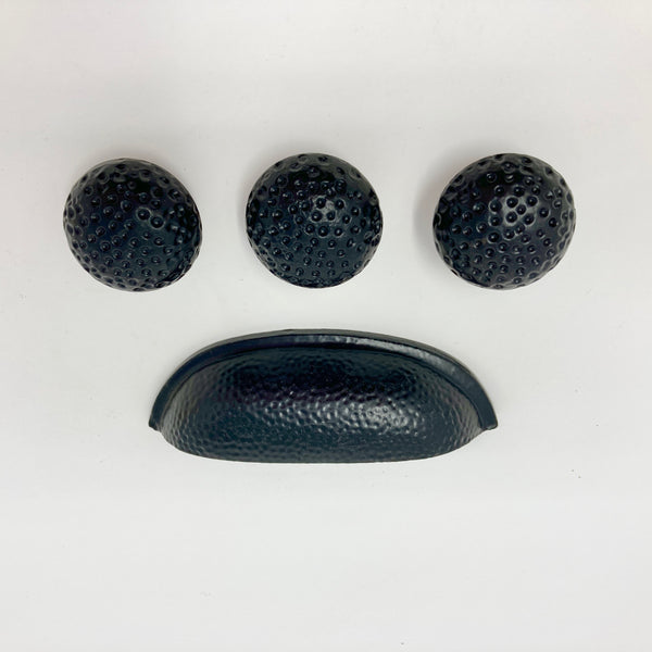 Black Hammered Knob & Cup Handle Cabinet - Drawer Pull Door Knob Kitchen Replacement Knob