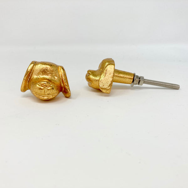 Gold Metal Dog's Head Shaped Knob