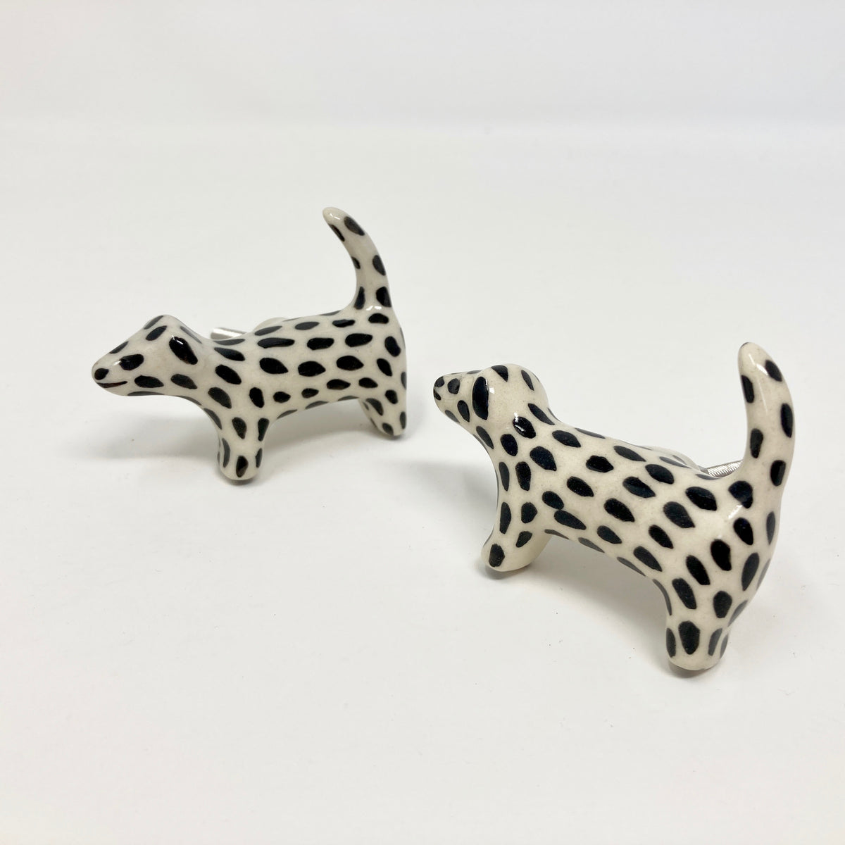 Black & White Spotted Ceramic Dog Knob