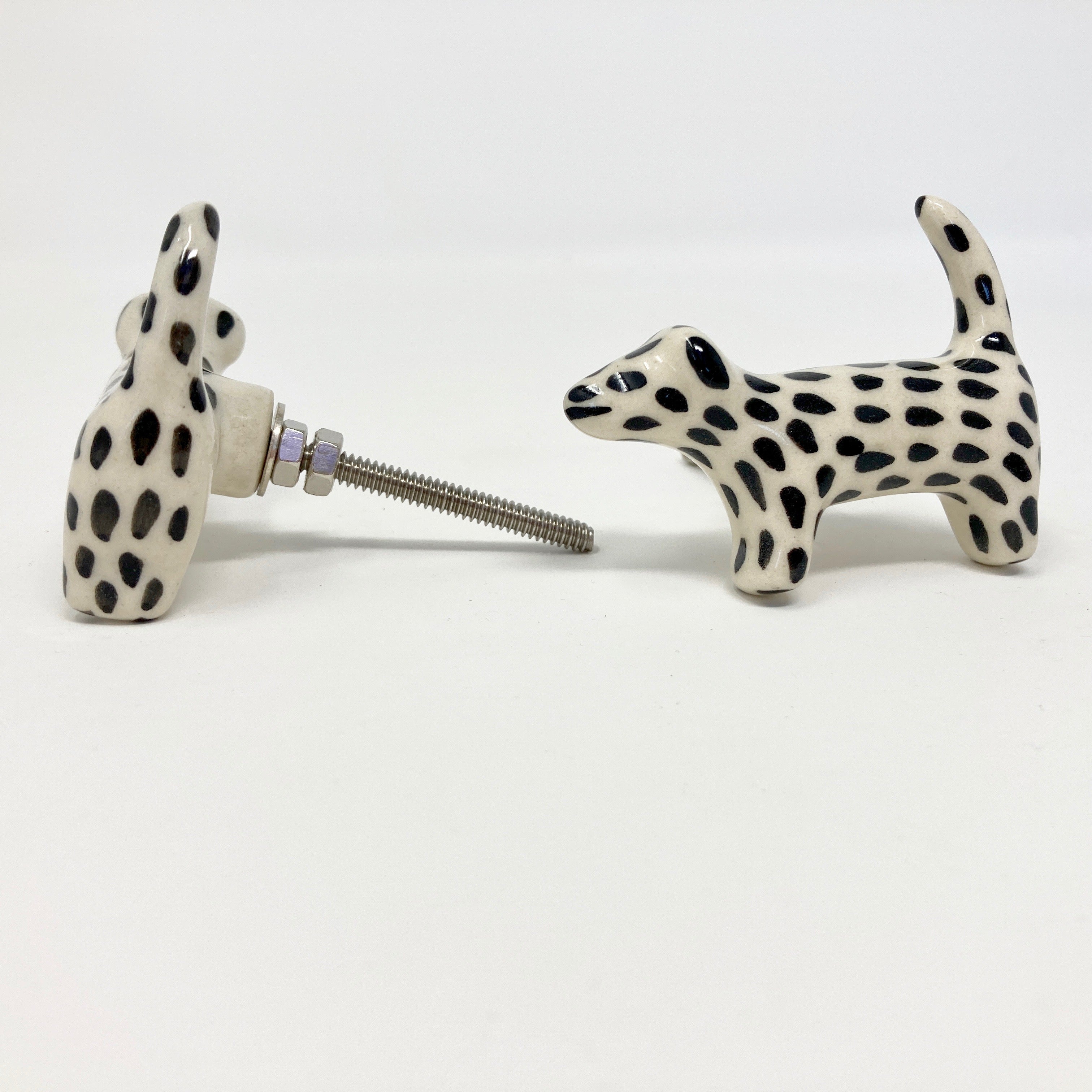 Black & White Spotted Ceramic Dog Knob