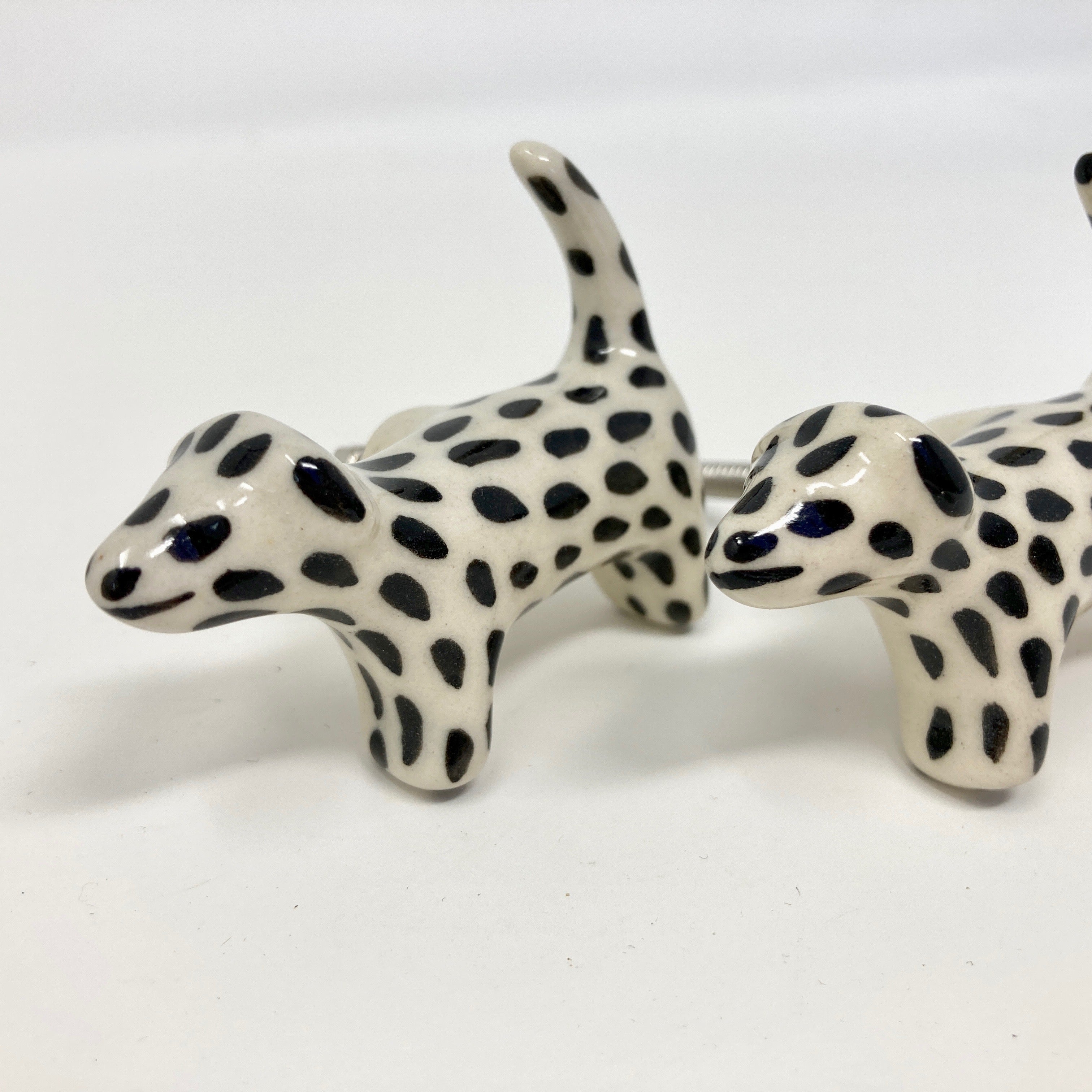 Black & White Spotted Ceramic Dog Knob