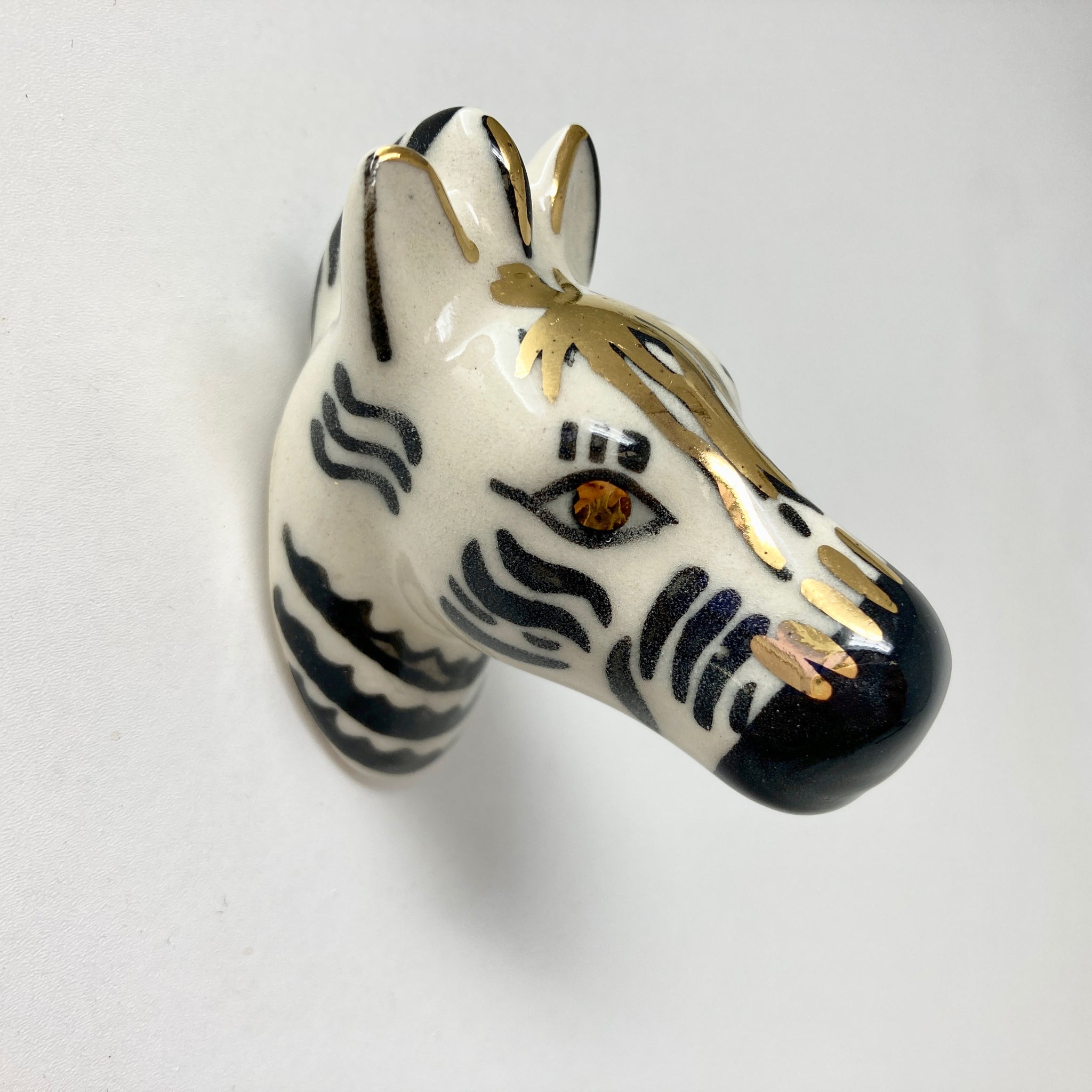 Ceramic Zebra Knob with Gold and Black Detail