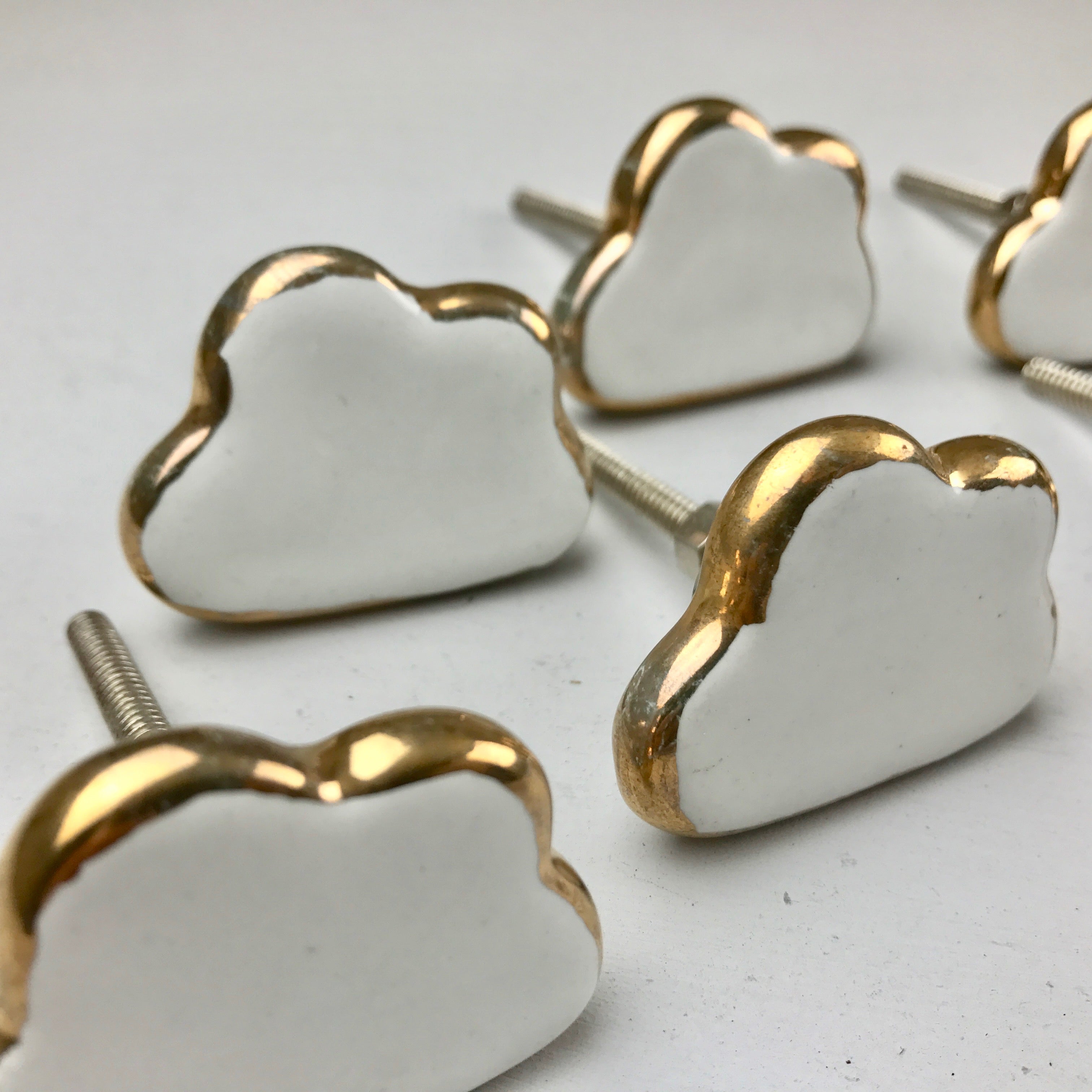 Gold Edged White Cloud Ceramic Knob