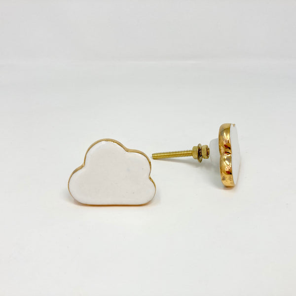Gold Edged White Cloud Ceramic Knob
